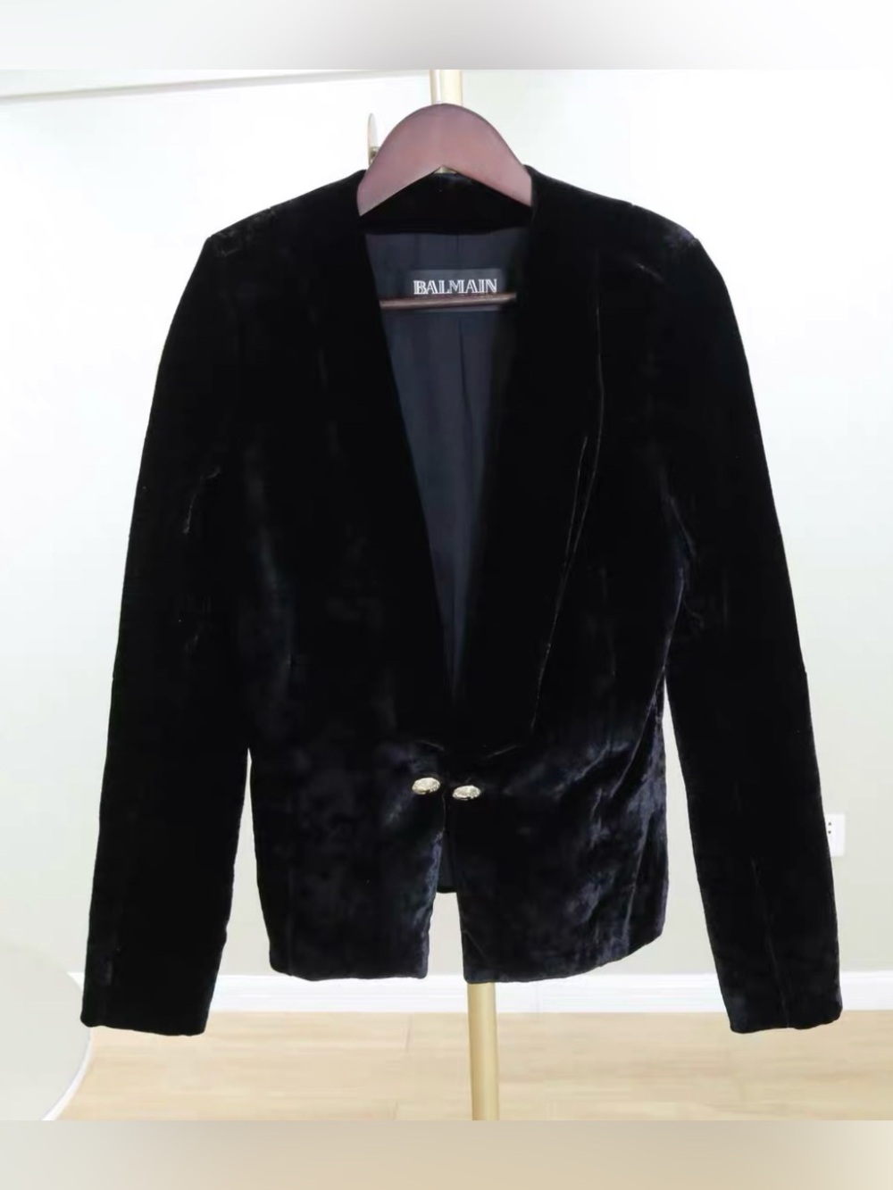 🚩steal Balmain Black Velvet Men's Jacket with Gold Buttons